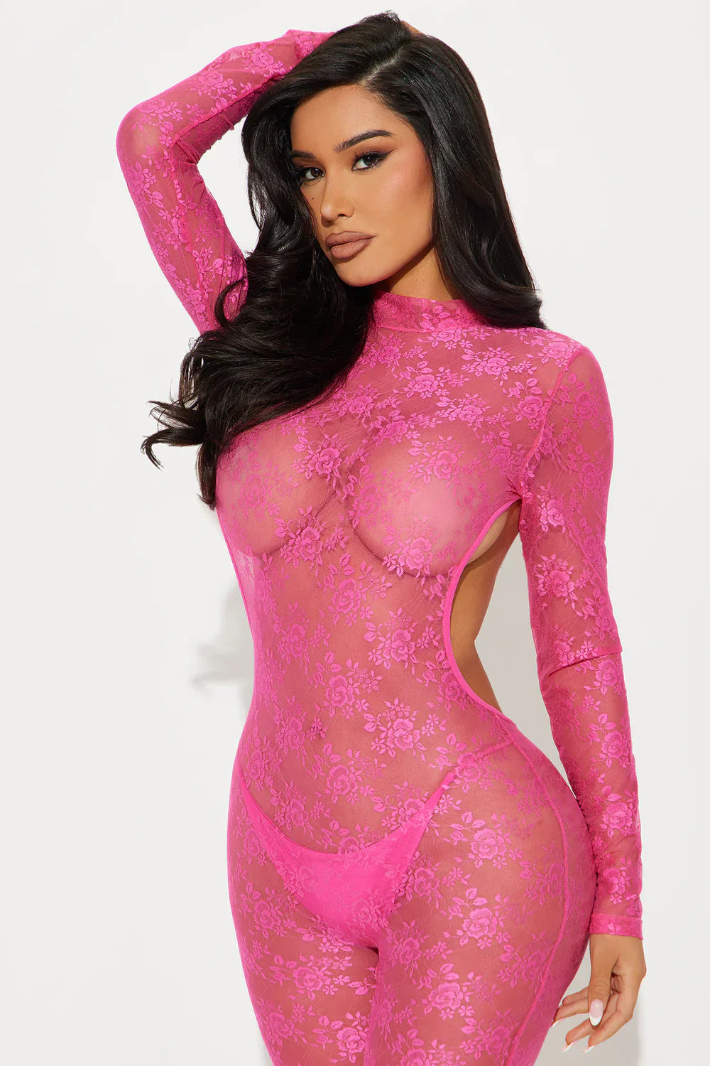 Only At Midnight Lace Jumpsuit Bodystocking – Hot Pink